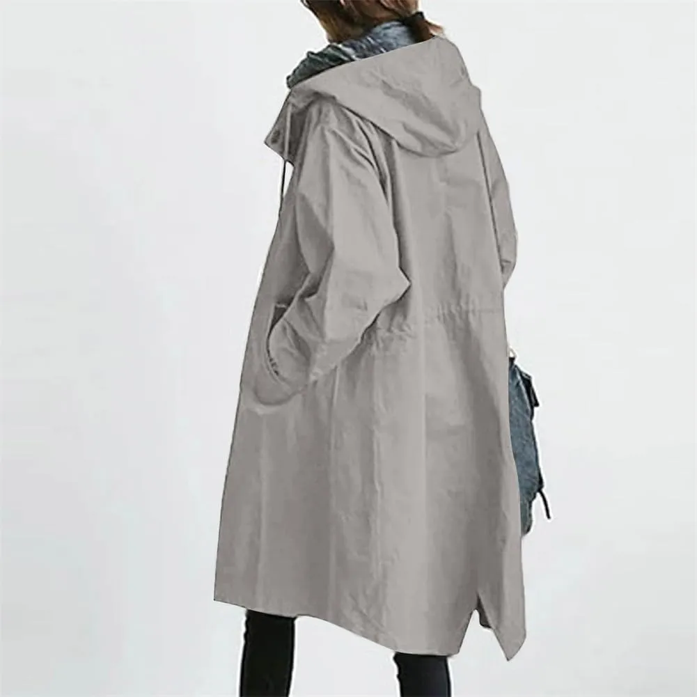 Women's Mid Length Trench Coat, Lightweight Hooded Trench Coats, Women's Coat Lapel Button Down Pedcoat