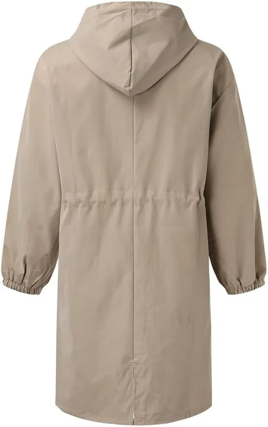 Women's Mid Length Trench Coat, Lightweight Hooded Trench Coats, Women's Coat Lapel Button Down Pedcoat