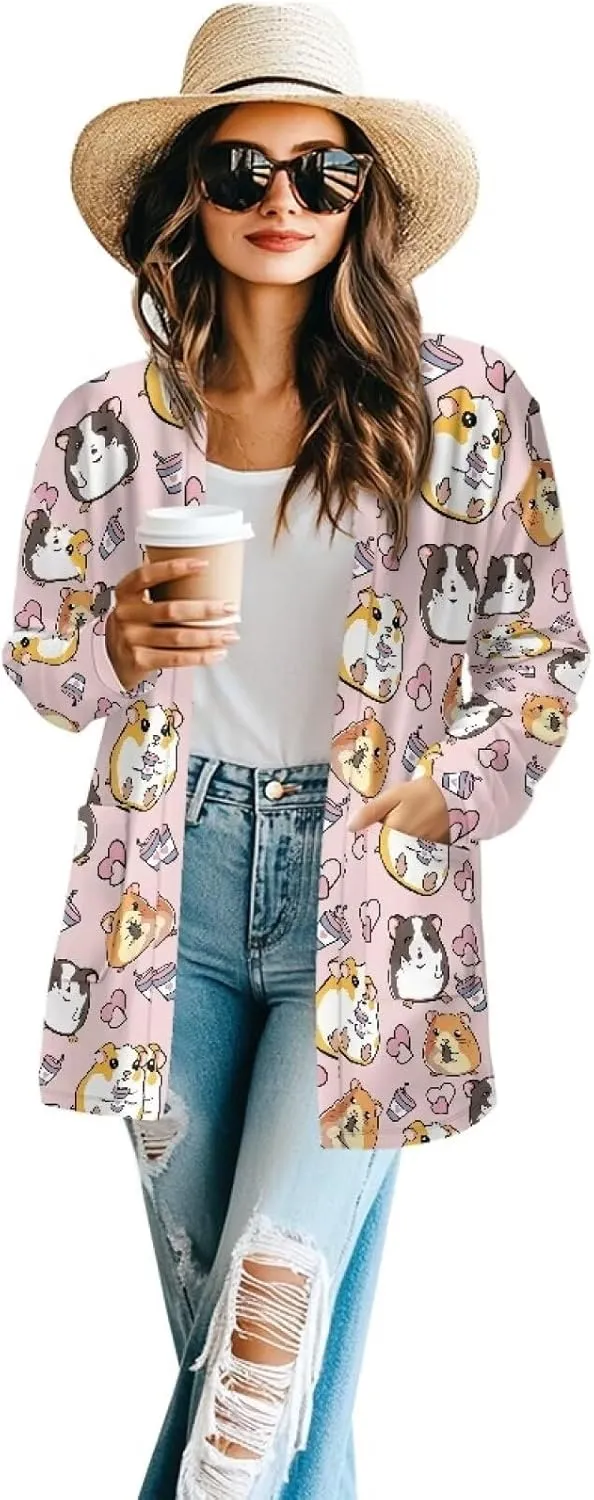 Womens Open Front Cardigan Long Sleeve Loose Cardigans Animal Print Sweater Lightweight Jacket Tops