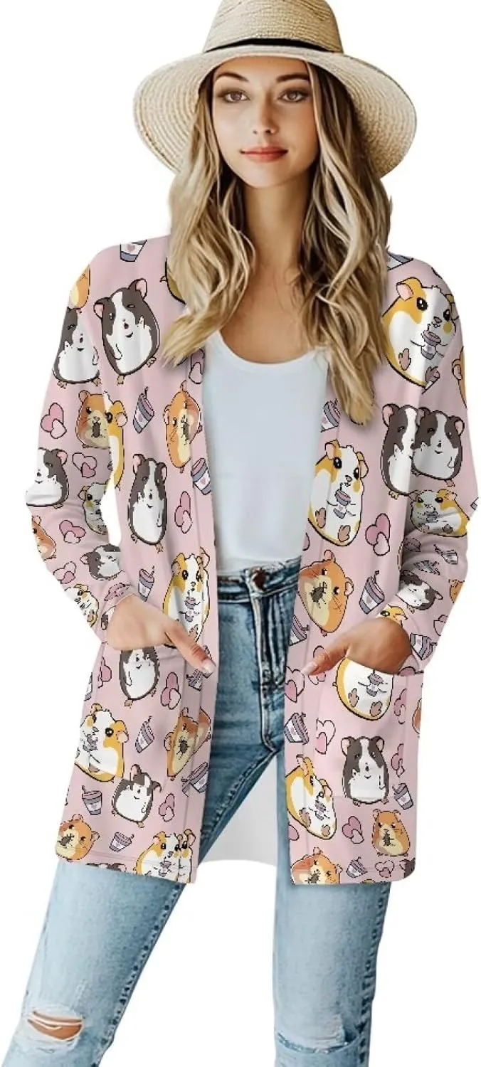 Womens Open Front Cardigan Long Sleeve Loose Cardigans Animal Print Sweater Lightweight Jacket Tops