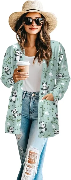 Womens Open Front Cardigan Long Sleeve Loose Cardigans Animal Print Sweater Lightweight Jacket Tops