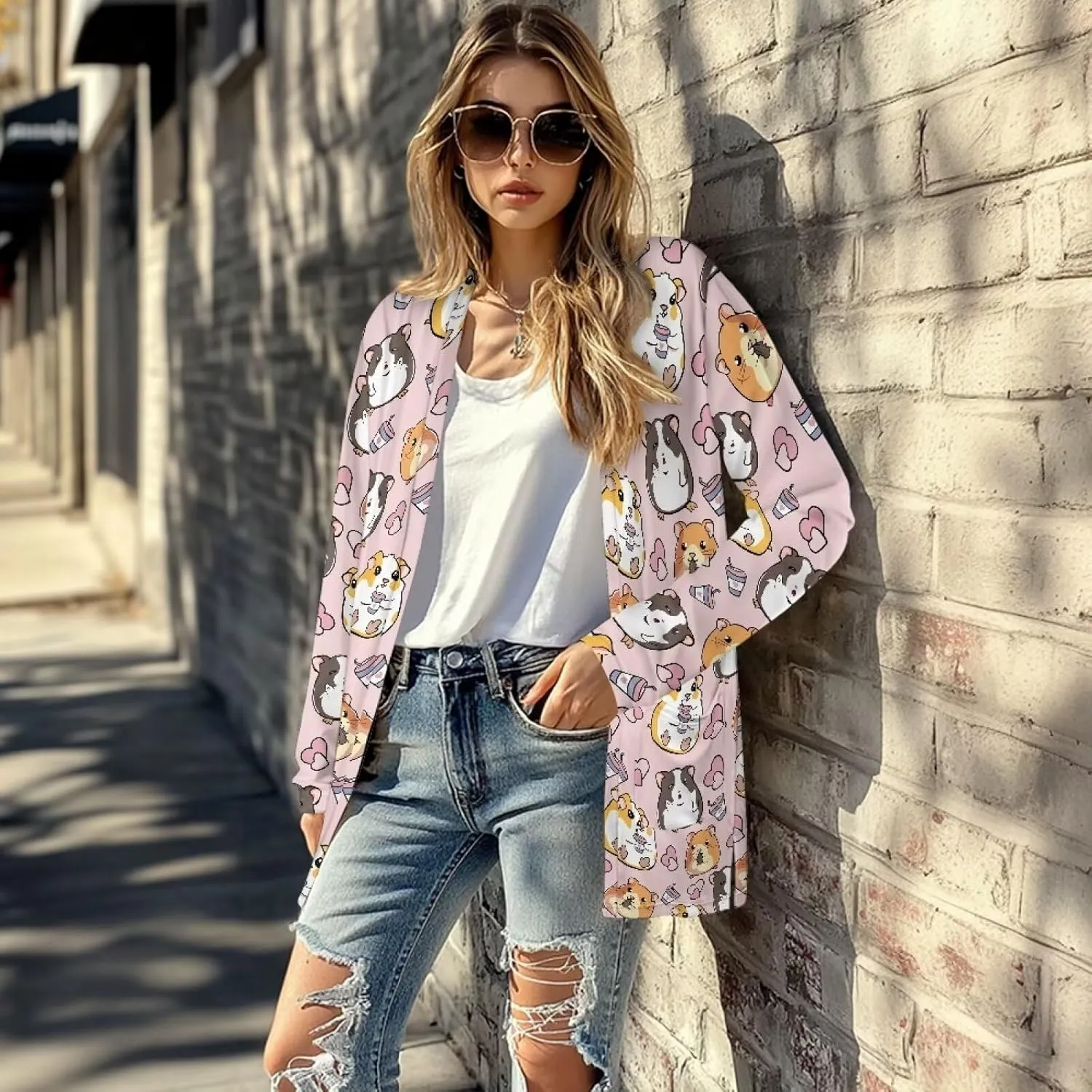 Womens Open Front Cardigan Long Sleeve Loose Cardigans Animal Print Sweater Lightweight Jacket Tops