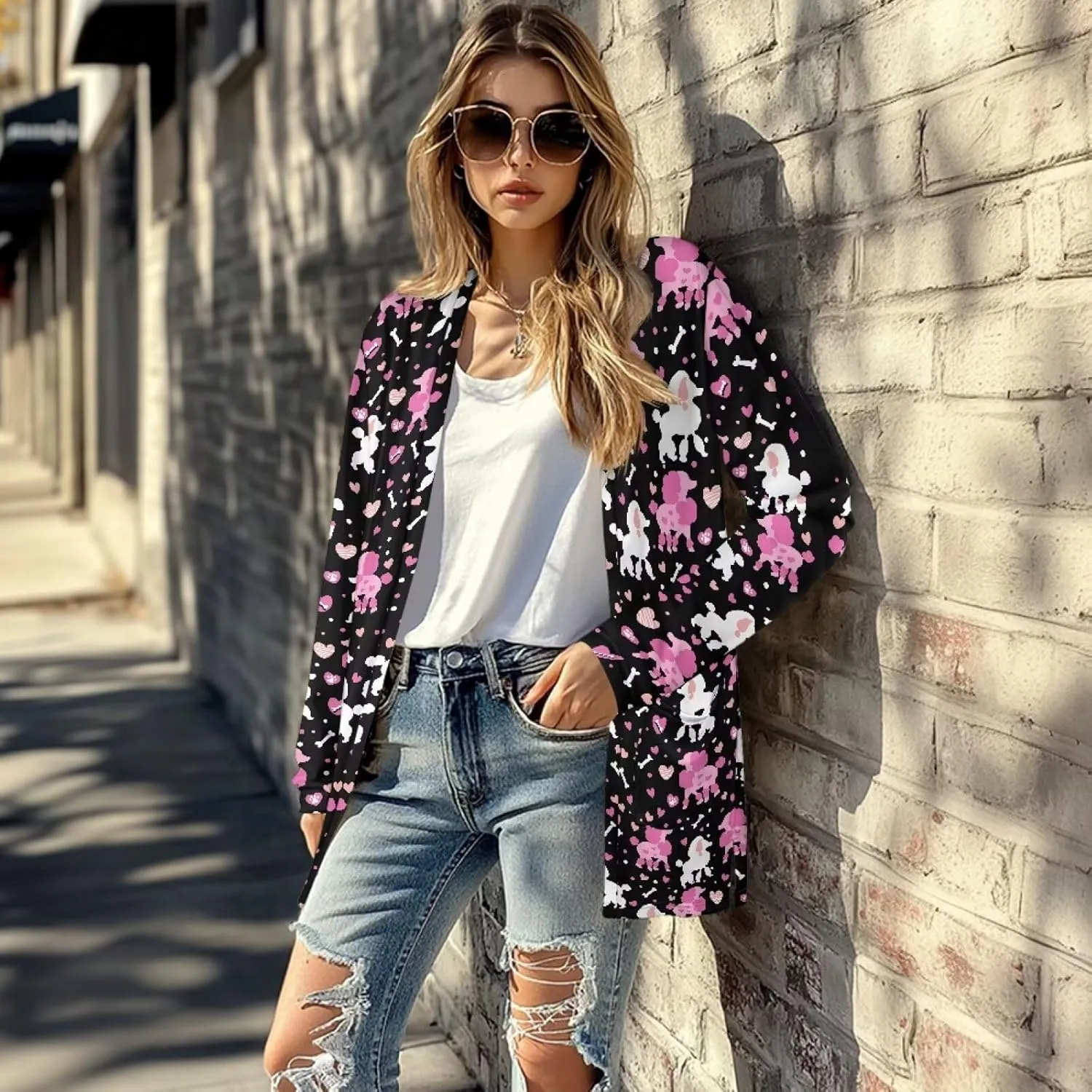 Womens Open Front Cardigan Long Sleeve Loose Cardigans Animal Print Sweater Lightweight Jacket Tops