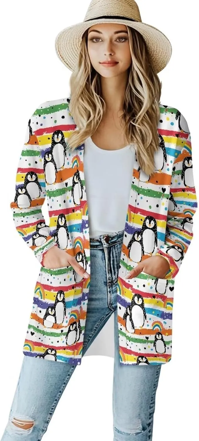 Womens Open Front Cardigan Long Sleeve Loose Cardigans Animal Print Sweater Lightweight Jacket Tops