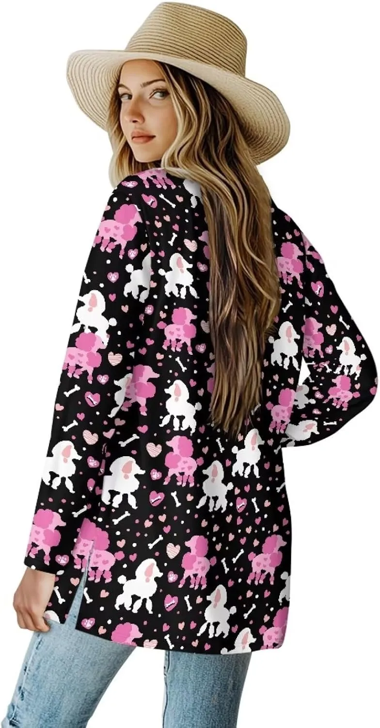 Womens Open Front Cardigan Long Sleeve Loose Cardigans Animal Print Sweater Lightweight Jacket Tops