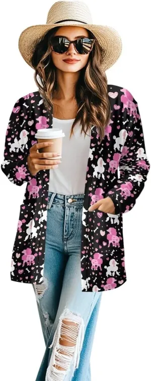 Womens Open Front Cardigan Long Sleeve Loose Cardigans Animal Print Sweater Lightweight Jacket Tops