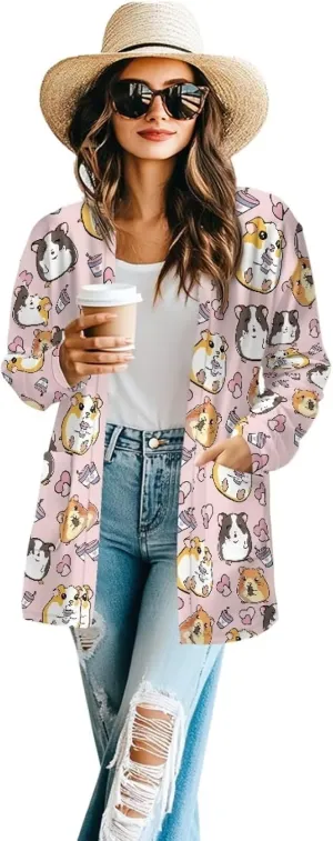 Womens Open Front Cardigan Long Sleeve Loose Cardigans Animal Print Sweater Lightweight Jacket Tops