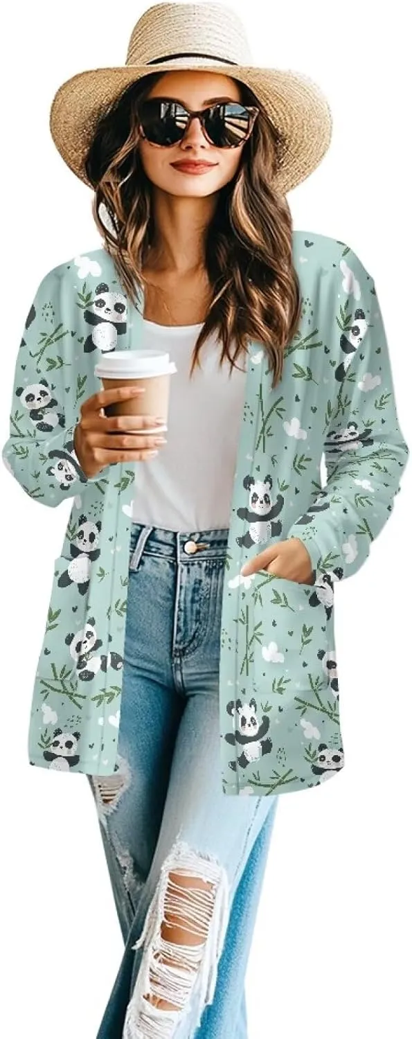 Womens Open Front Cardigan Long Sleeve Loose Cardigans Animal Print Sweater Lightweight Jacket Tops