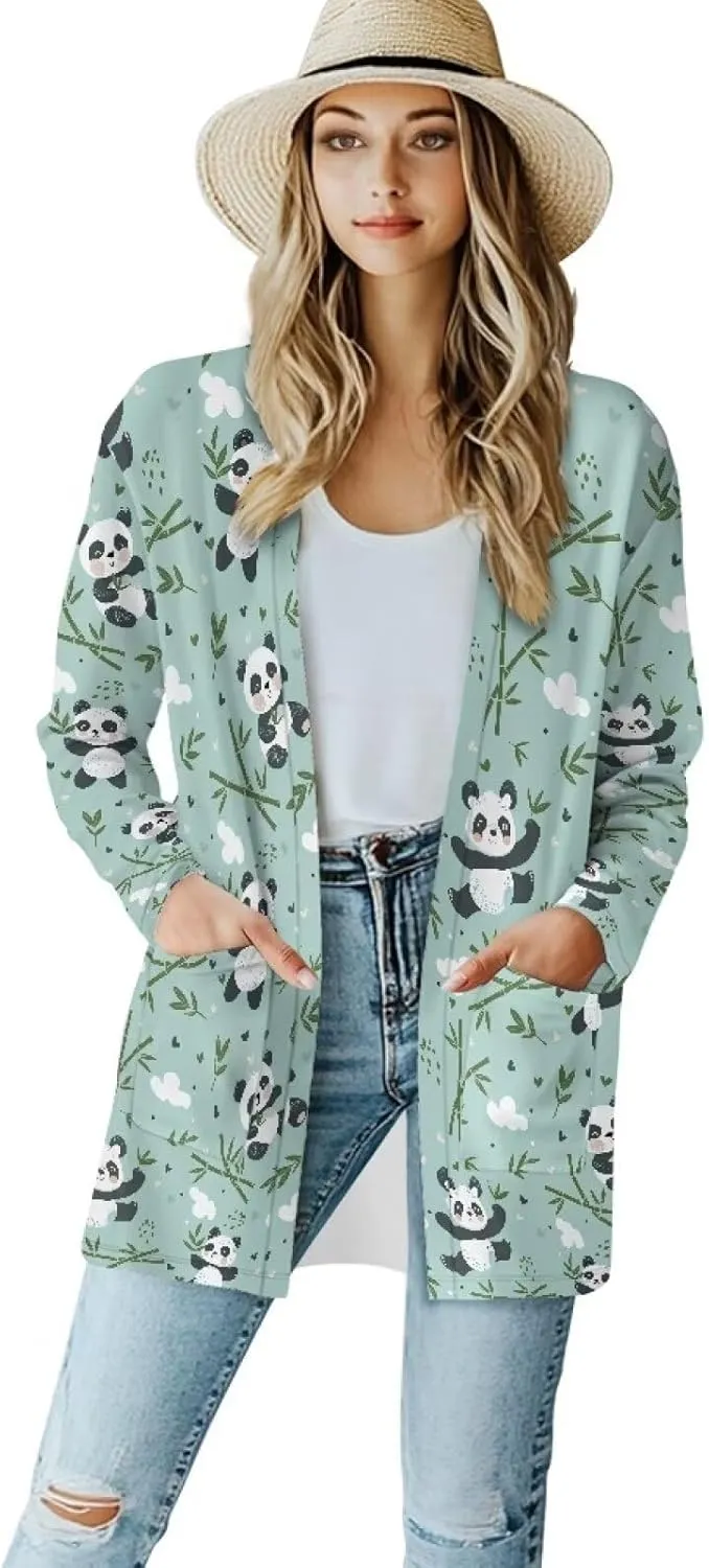 Womens Open Front Cardigan Long Sleeve Loose Cardigans Animal Print Sweater Lightweight Jacket Tops