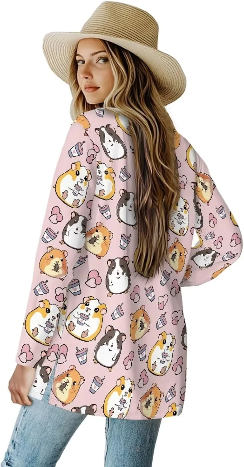 Womens Open Front Cardigan Long Sleeve Loose Cardigans Animal Print Sweater Lightweight Jacket Tops