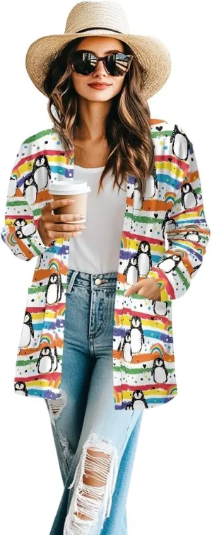 Womens Open Front Cardigan Long Sleeve Loose Cardigans Animal Print Sweater Lightweight Jacket Tops