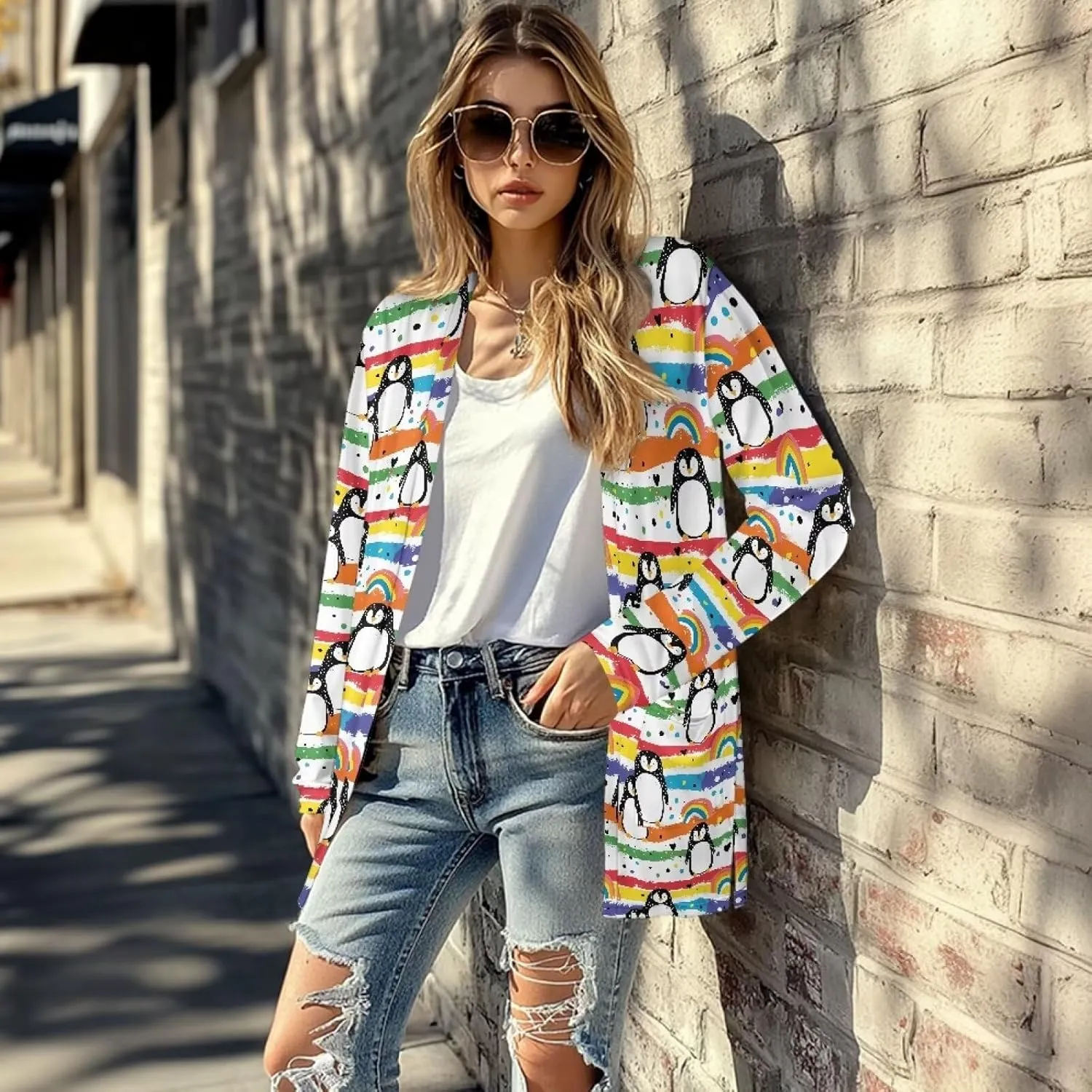 Womens Open Front Cardigan Long Sleeve Loose Cardigans Animal Print Sweater Lightweight Jacket Tops