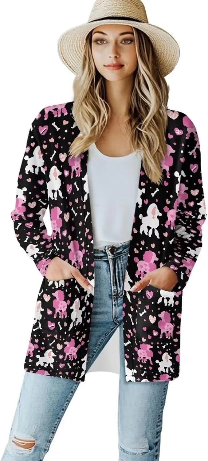 Womens Open Front Cardigan Long Sleeve Loose Cardigans Animal Print Sweater Lightweight Jacket Tops