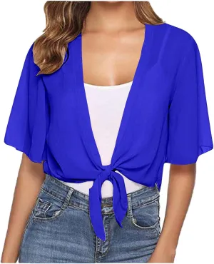 Womens Shrugs for Summer Cropped Cardigan Short Sleeve Open Front Sheer Shawl Cardigans Lightweight Chiffon Bolero
