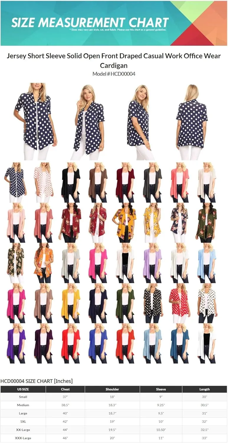 Women's Solid & Printed Short Sleeves Open Front Draped Cardigan/Made in USA