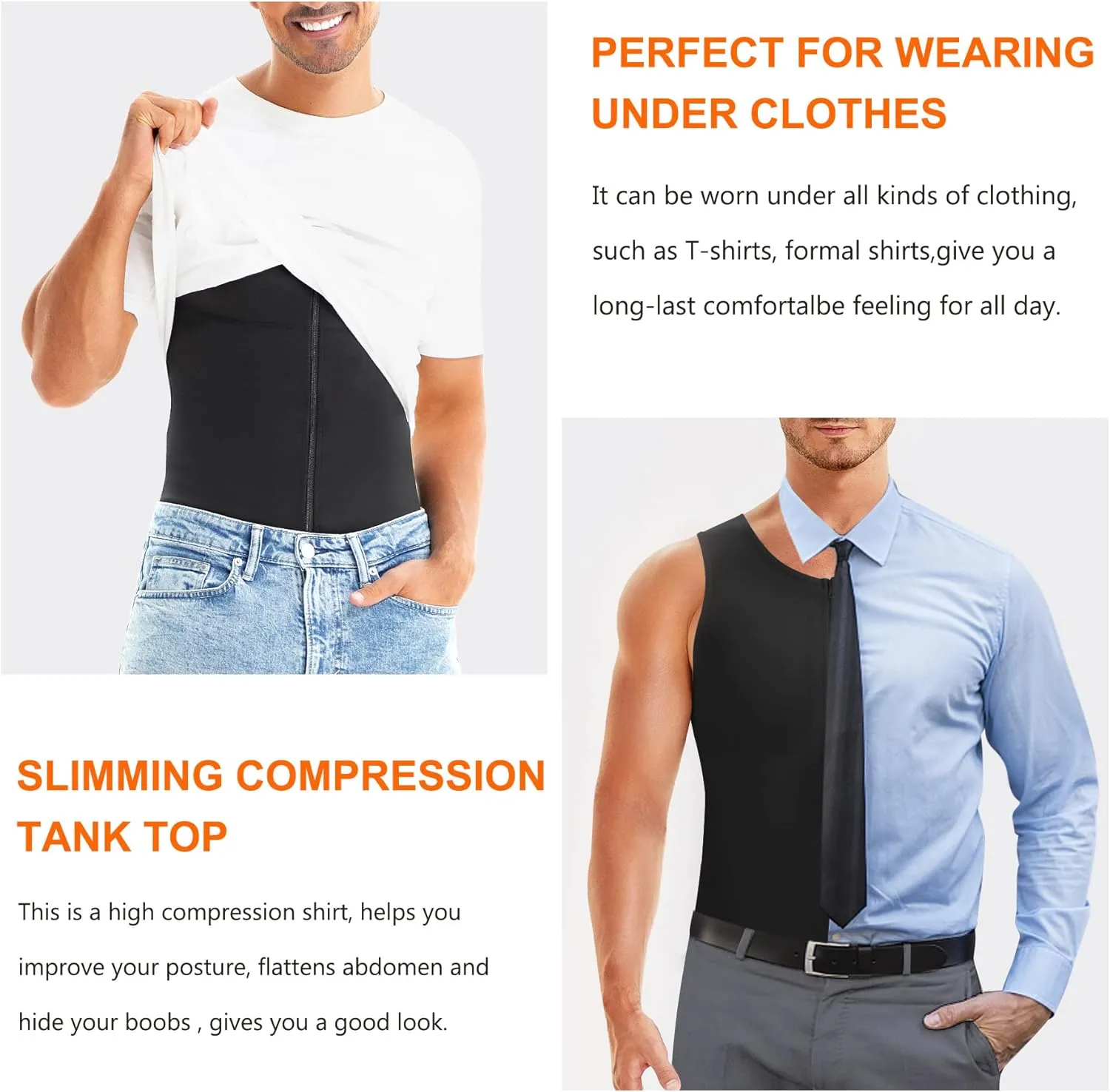 Wonderience Compression Shirts for Men Undershirts Slimming Body Shaper Waist Trainer Tank Top Vest with Zipper