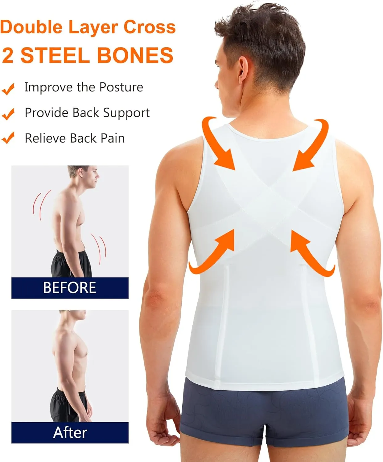 Wonderience Compression Shirts for Men Undershirts Slimming Body Shaper Waist Trainer Tank Top Vest with Zipper