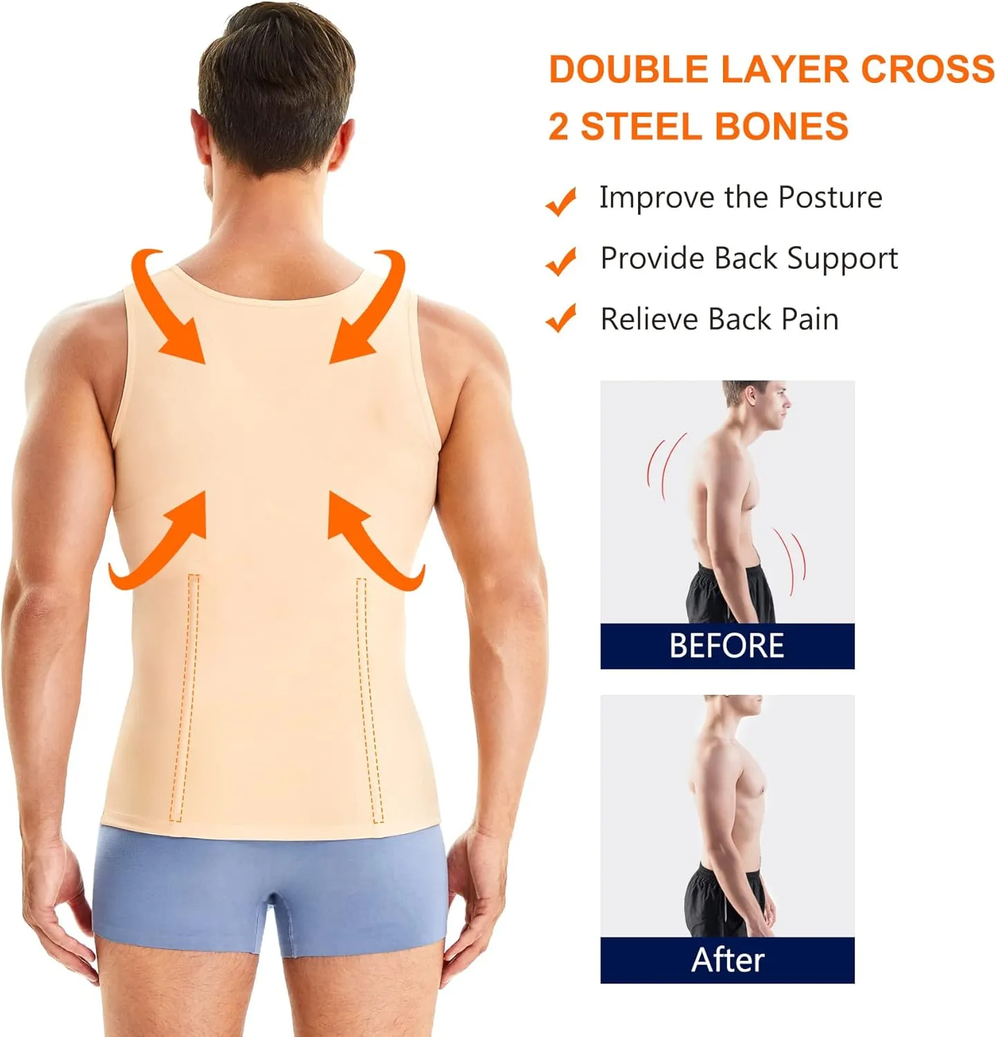 Wonderience Compression Shirts for Men Undershirts Slimming Body Shaper Waist Trainer Tank Top Vest with Zipper