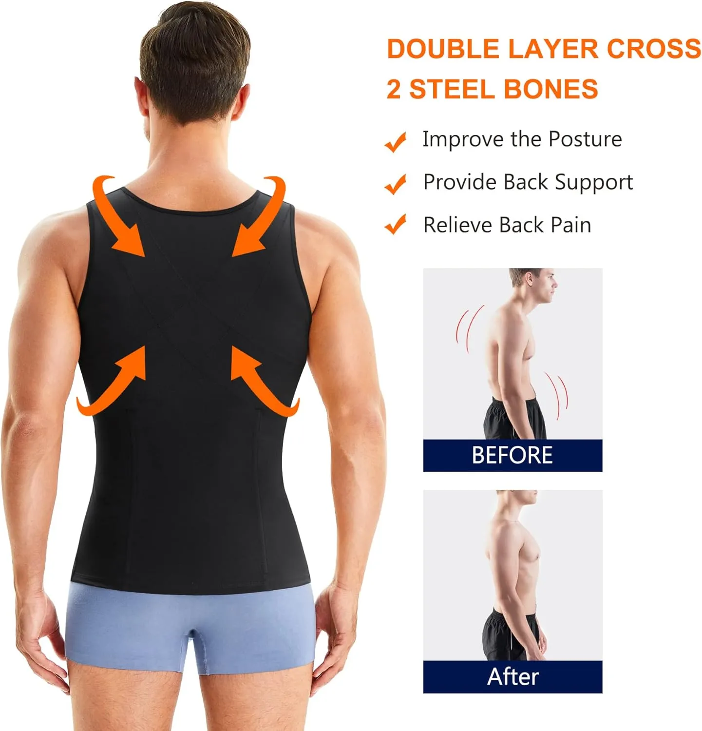 Wonderience Compression Shirts for Men Undershirts Slimming Body Shaper Waist Trainer Tank Top Vest with Zipper