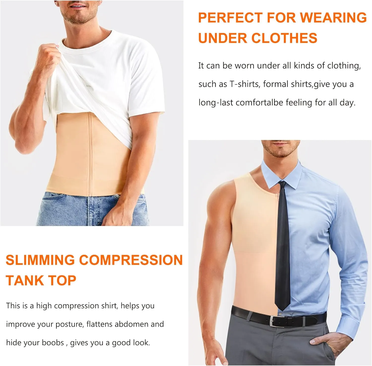 Wonderience Compression Shirts for Men Undershirts Slimming Body Shaper Waist Trainer Tank Top Vest with Zipper