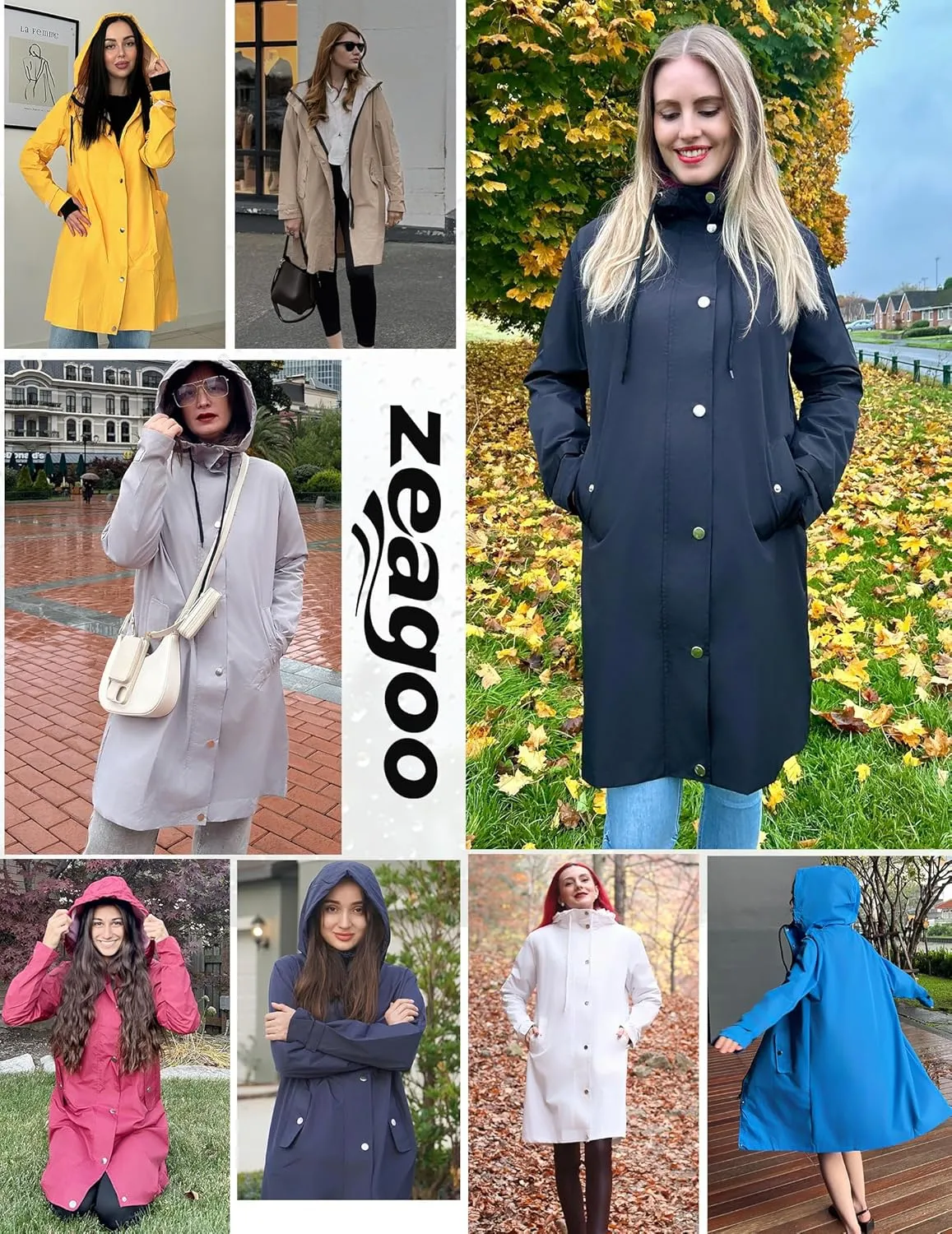Zeagoo Womens Waterproof Raincoat with Hood Lightweight Rain Jacket Long Trench Coats Outdoor Windbreaker Jacket for Women